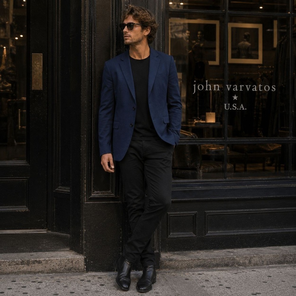 JOHN VARVATOS USA Mens Sport Coat Blazer 42R Blue 100% Wool PREMIUM TAILORED‎